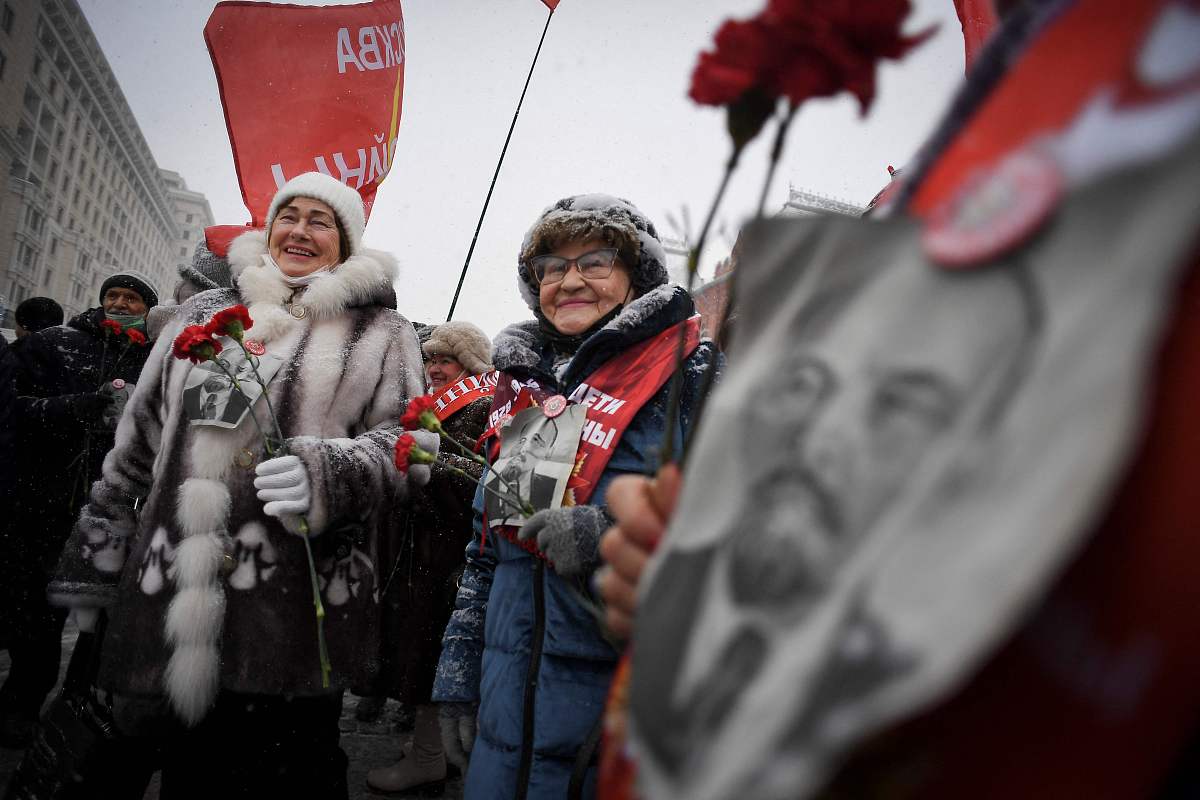 当地时间2022年1月21日,俄罗斯莫斯科,当日为列宁逝世98周年,当地民众