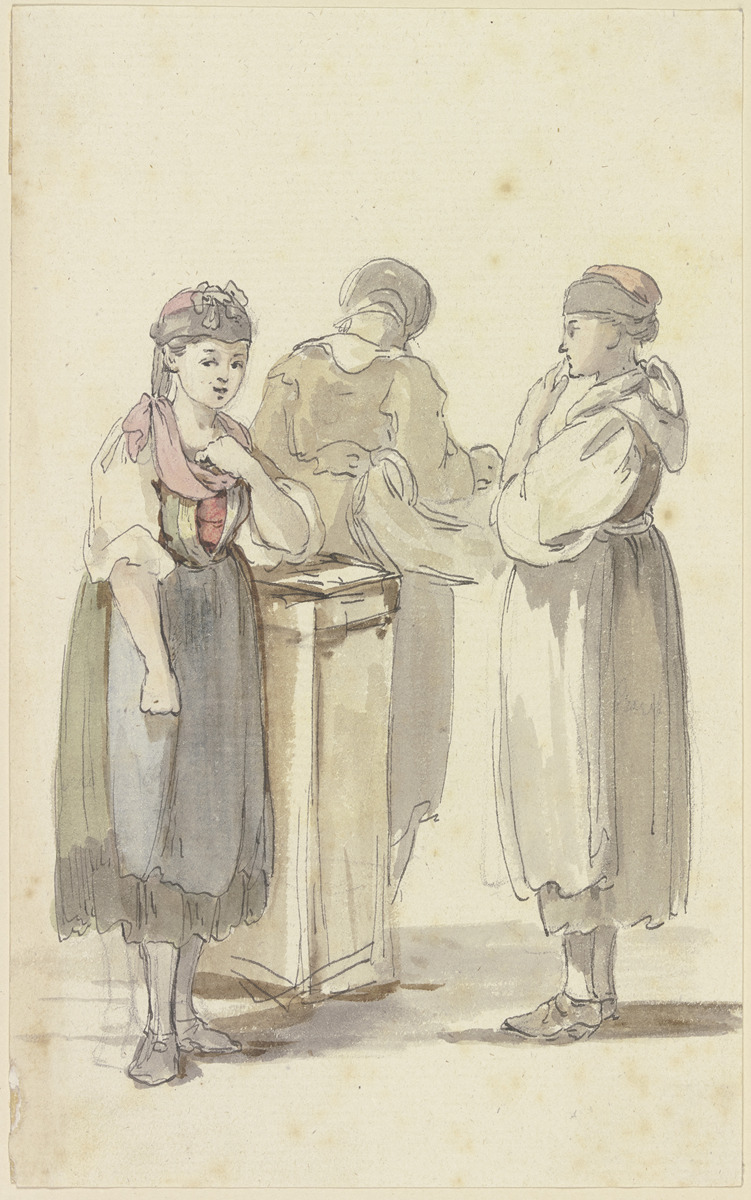 1771-1772年,德国,图为三名站立的农妇,左侧人物正面,