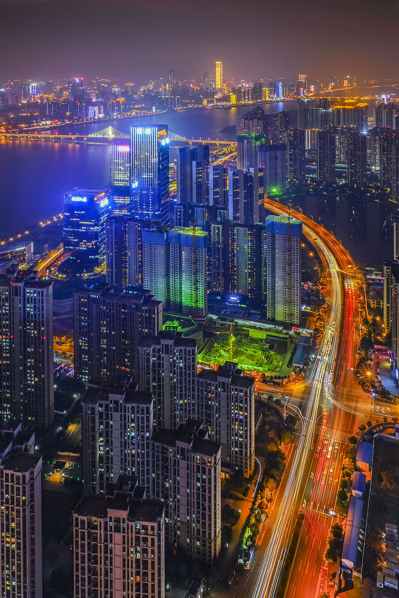 2019年11月21日,长沙,航拍城市夜景.