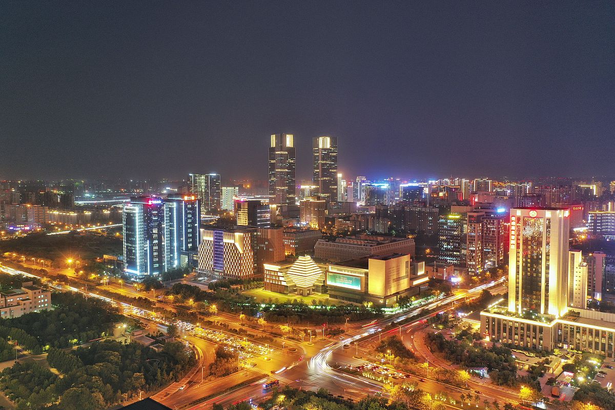 2019年8月30日,郑州市郑东新区夜景航拍.