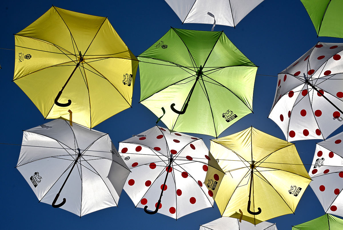 nice, france - august 30: umbrellas / sunshade / colors / jersey