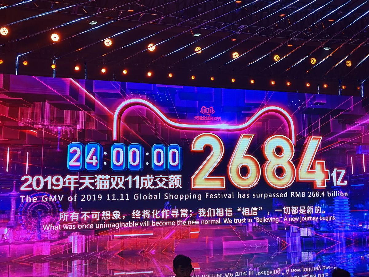 2019年11月12日,杭州,2019年天猫双11成交额再次刷新了纪录,2684亿元.