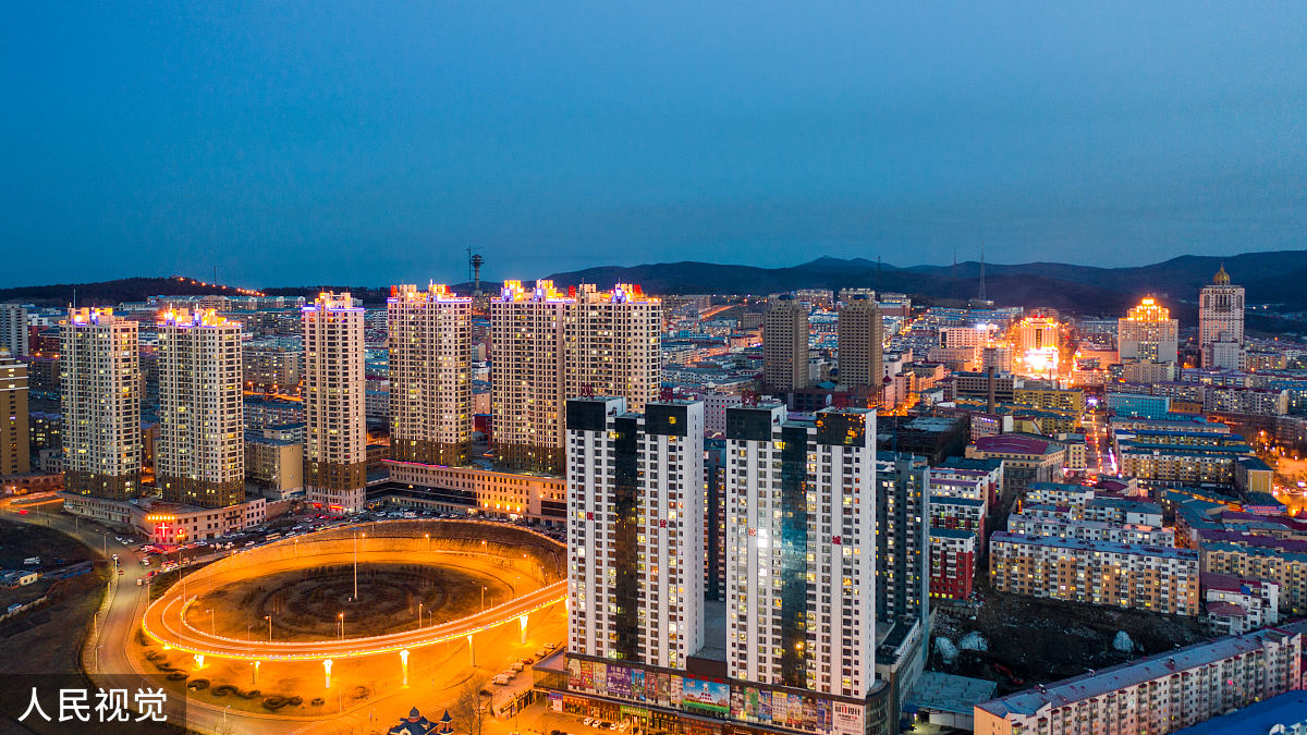 2020年4月15日,航拍黑龙江牡丹江绥芬河夜景.
