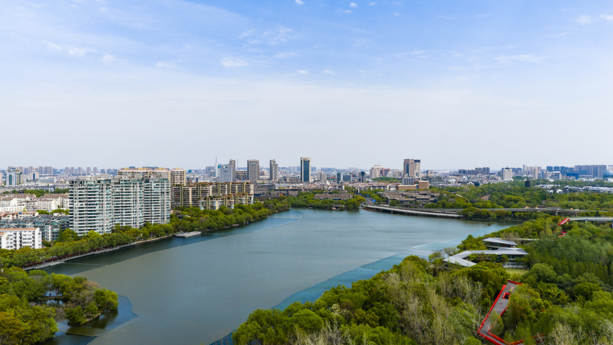 2026年4月8日,浙江嘉兴,航拍西南湖生态公园.