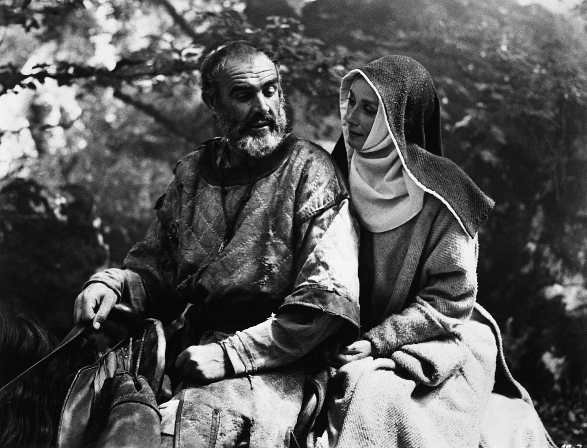 (original caption) sean connery is 'robin hood' and audrey hepbu
