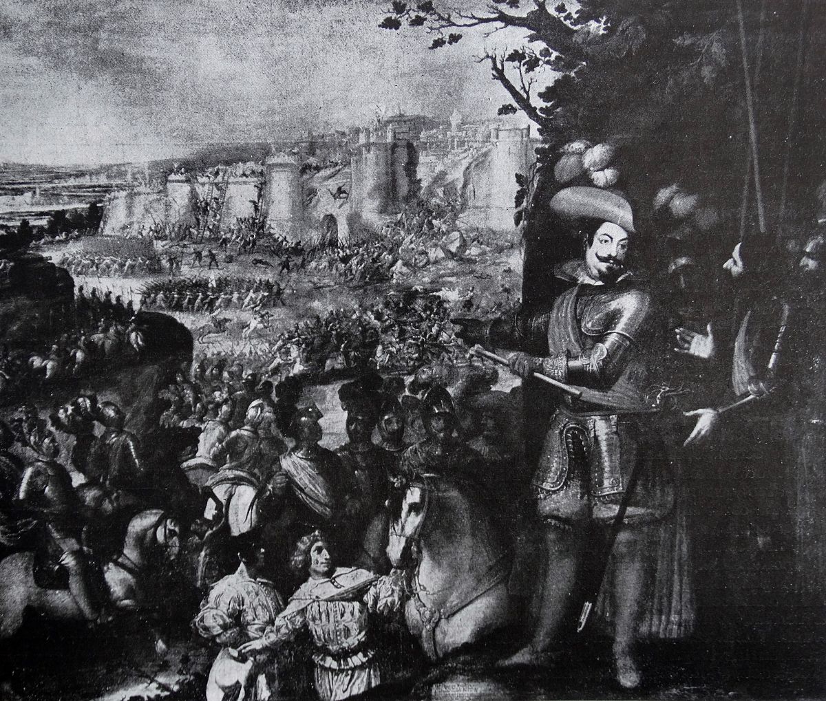 engraving depicting the taking of rheinfelden by french and swed