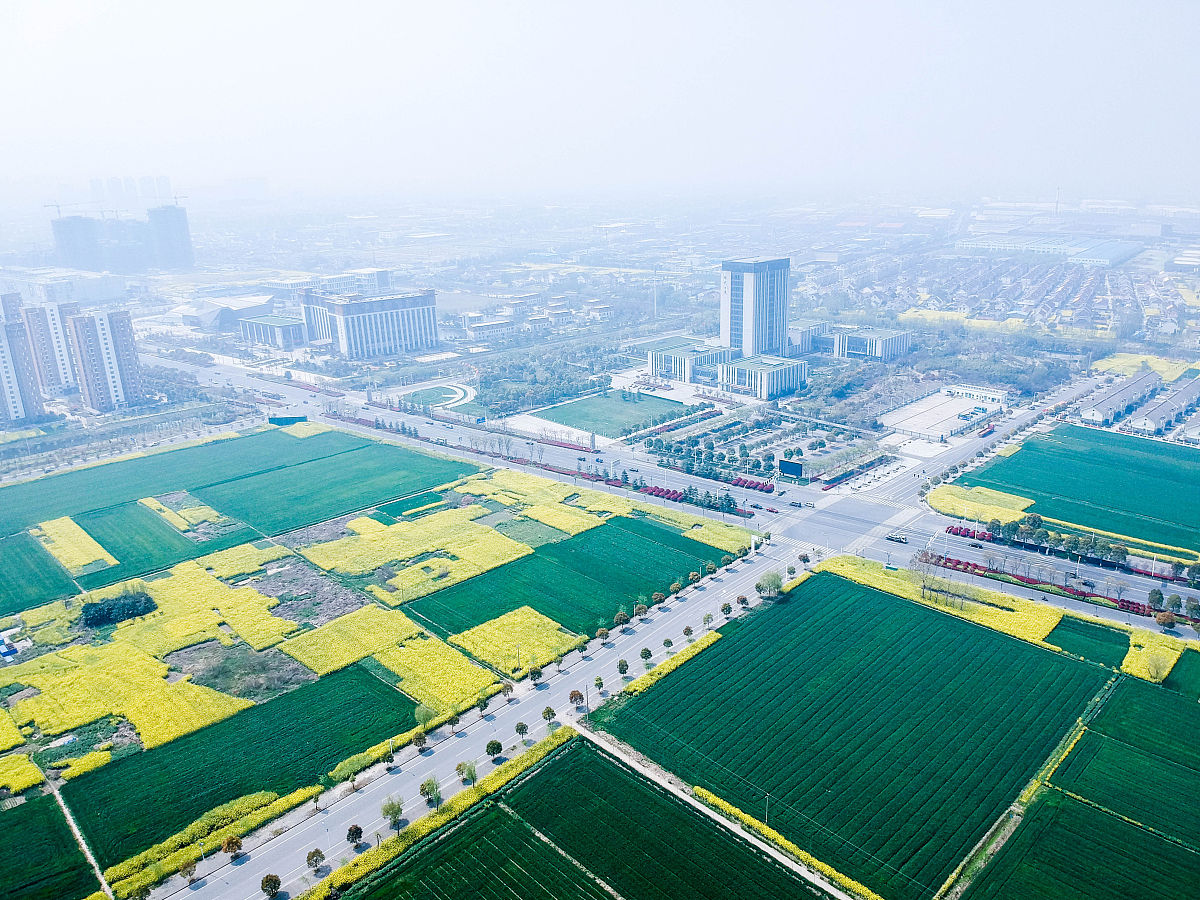 2019年4月5日,无人机航拍的江苏南通如皋市田园风光美景.