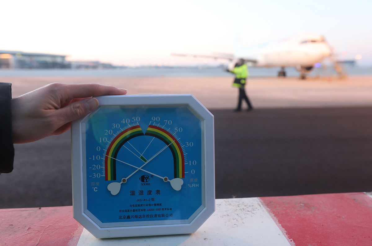 2022年1月16日,青岛,记者带来的温度计显示,下午户外温度逼近零下6摄