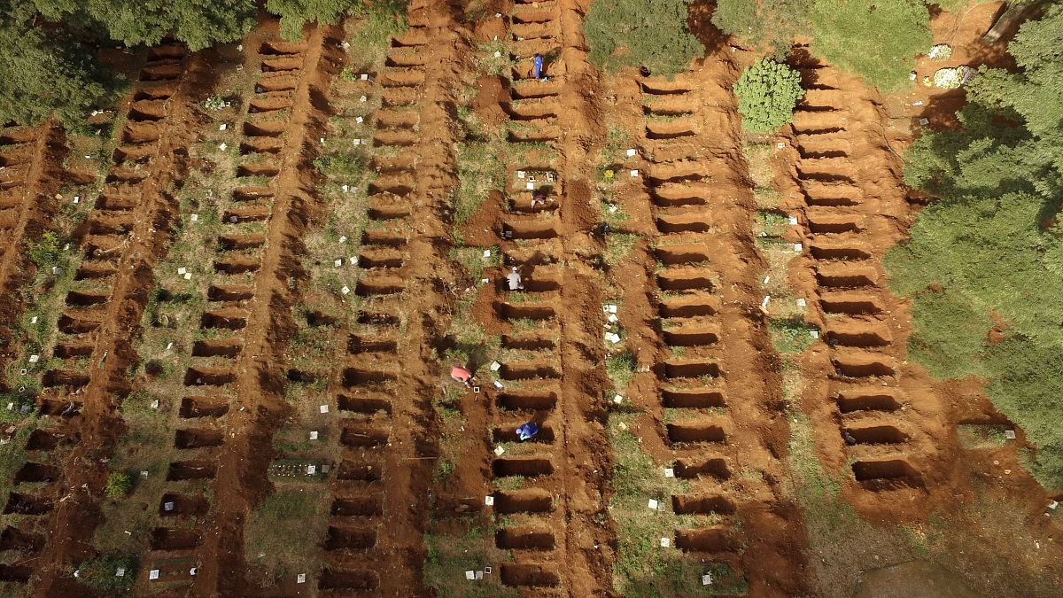 当地时间2021年4月8日,巴西圣保罗,当地墓地埋葬新冠死者.世界卫生组
