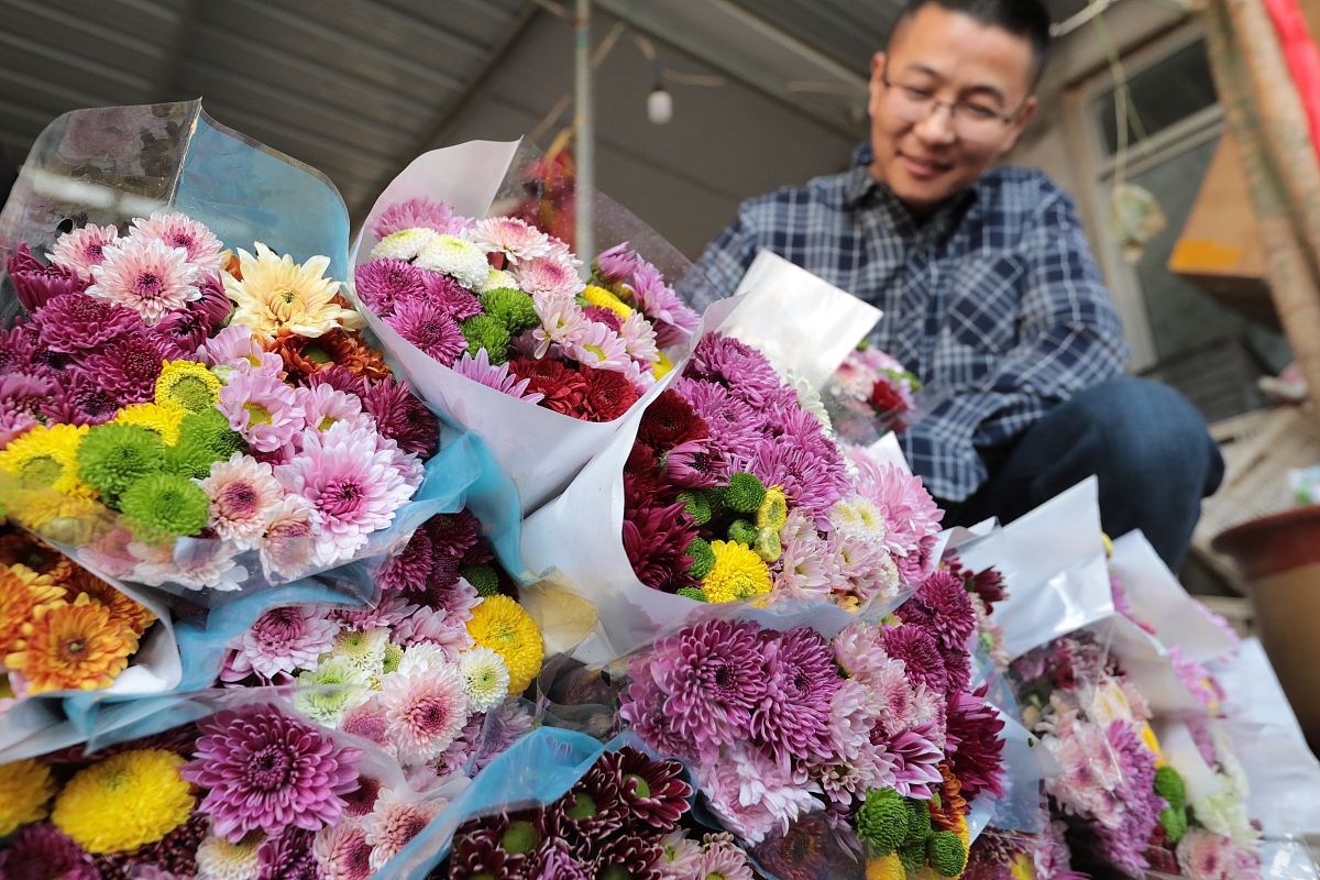 2019年11月14日,山东日照,鸿卉家庭农场的创始人范文峰和他花农们正忙