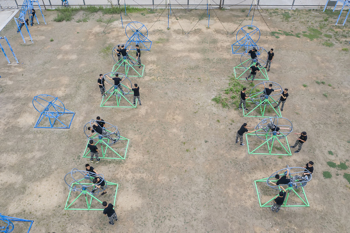 2019年6月26日,山东滨州,标准体能训练,让学生们有能力处理航空服务中