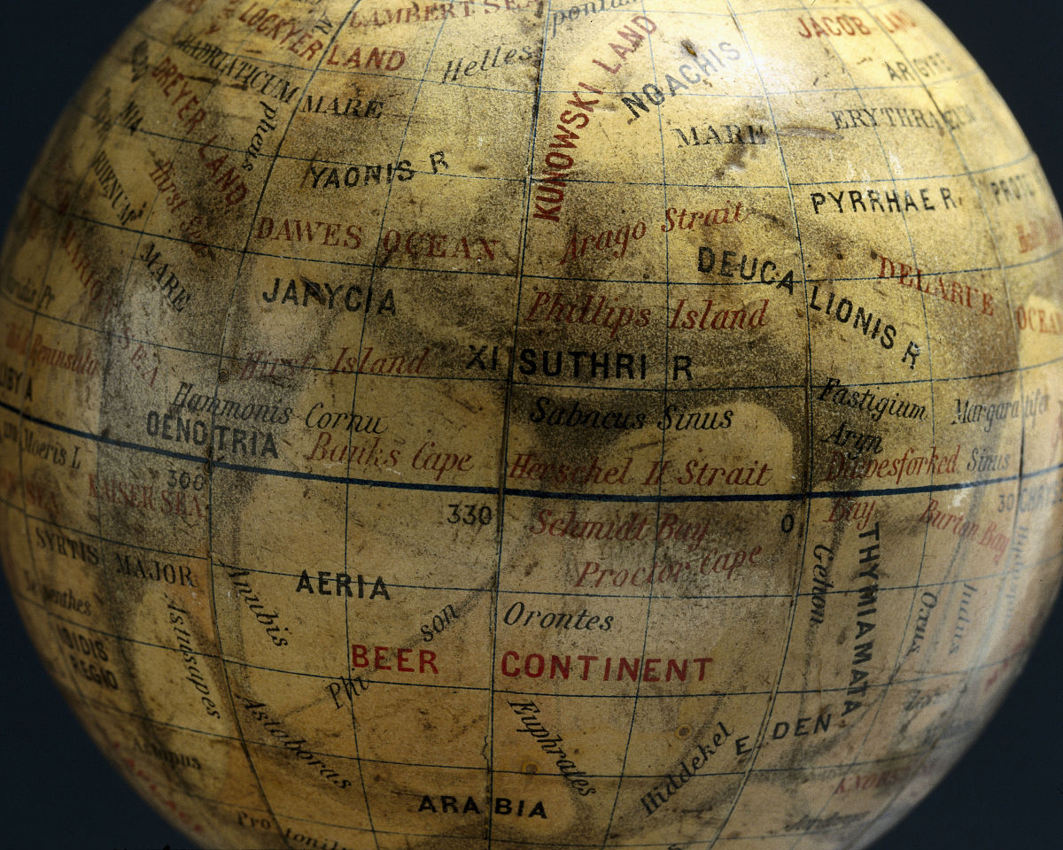 belgium - july 17:  detail of a small printed globe of mars prod