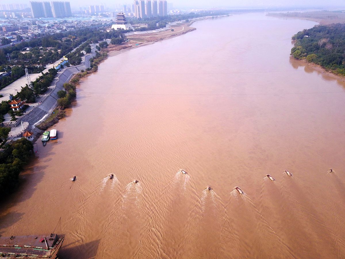 2021年10月24日,黄河济南段泺口水文站的流量消退,前一段时间被大水淹
