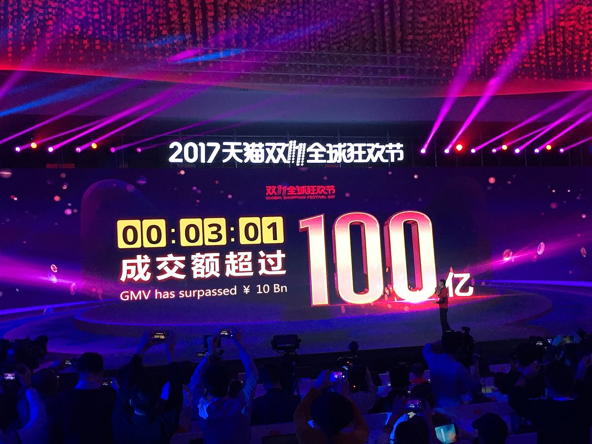 2017年11月11日0时3分01秒,"2017天猫双11全球狂欢节"3分01秒成交额超