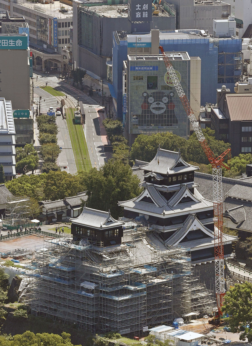 当地时间2020年9月14日,日本熊本城(kumamoto castle)修复工作已展开.