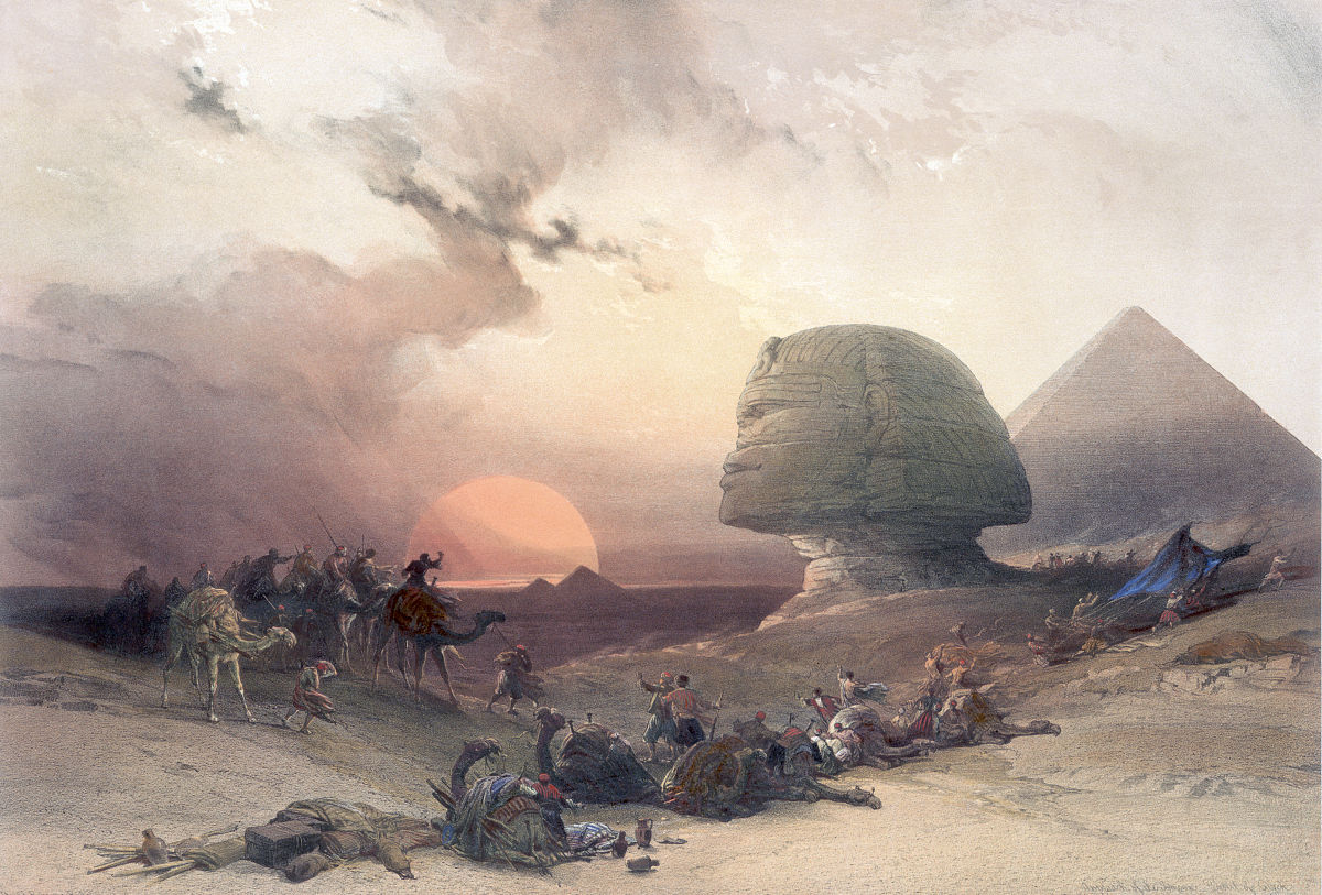 lithograph of the sphinx at sunset (photo by