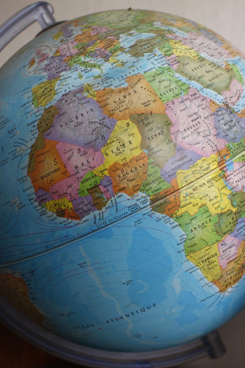 world map (globe), lome, togo. (photo by: godong/uig via getty i
