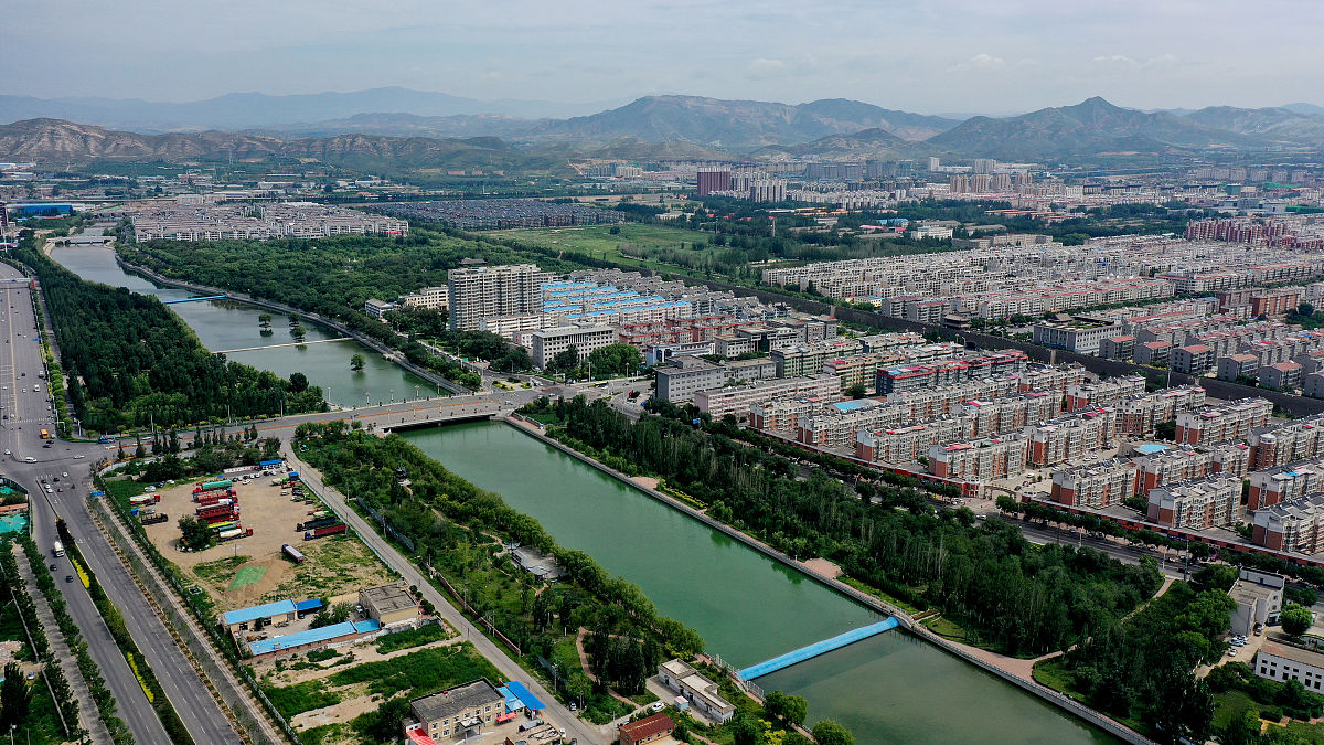 2021年8月2日,河北省张家口市宣化区段洋河支流柳川河(无人机照片).