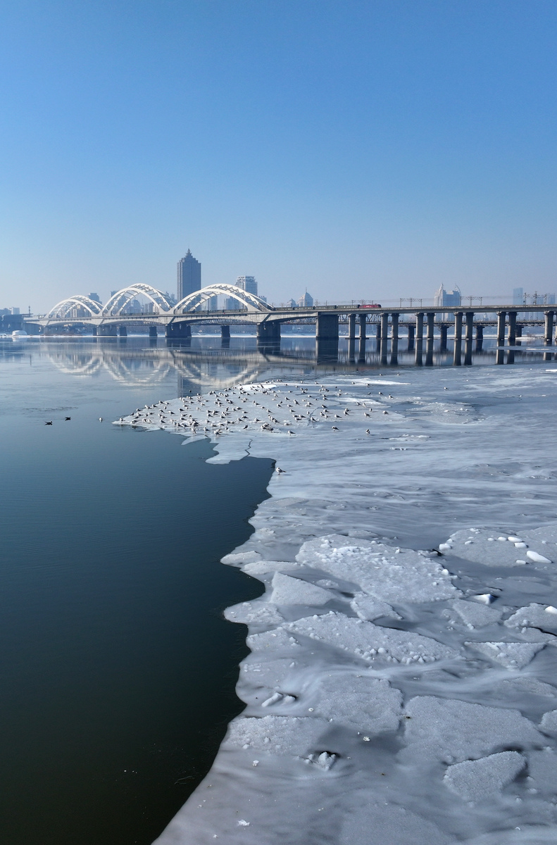 2026年4月4日,哈尔滨,一场暴雪过后,松花江畔白雪覆岸