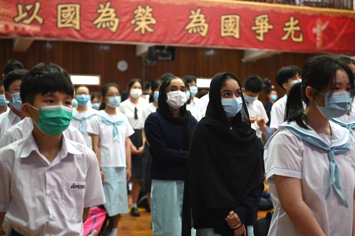 2021年4月15日,香港,香港教育工作者联会黄楚标学校举行"全民国家安全
