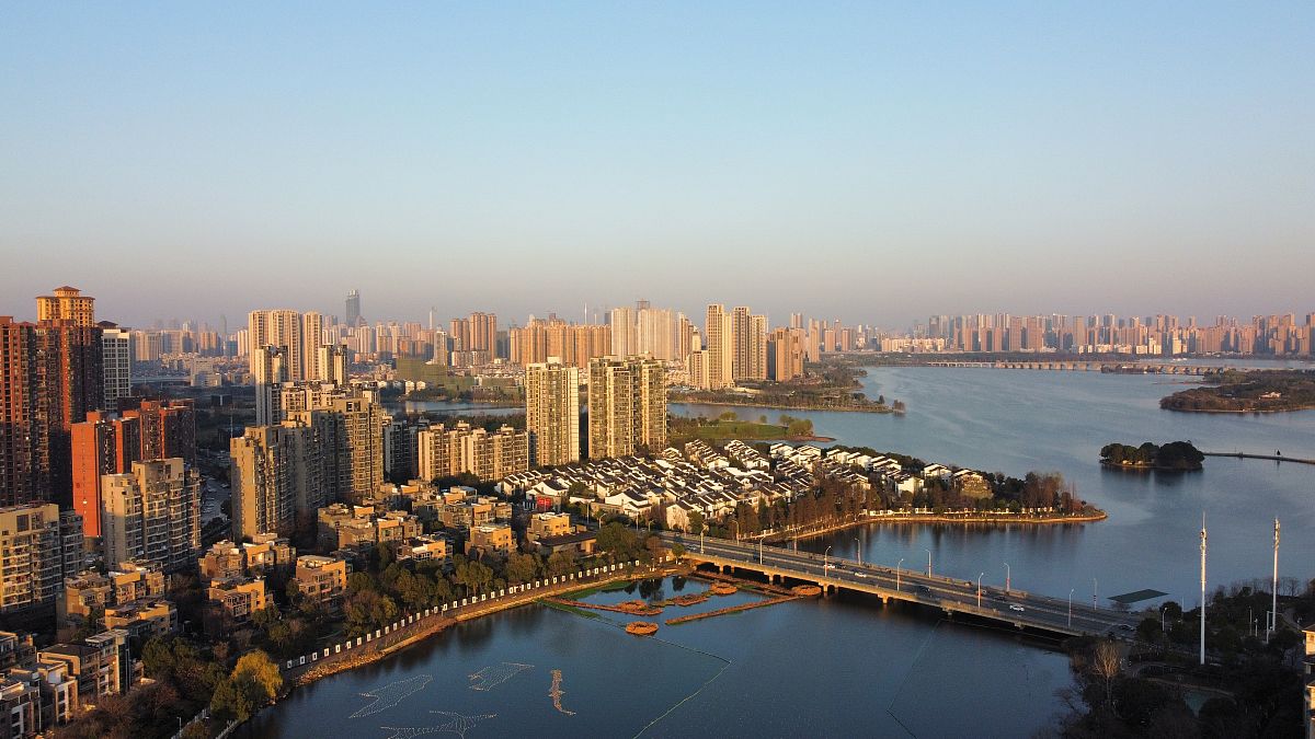2021年2月19日,武汉,航拍汉阳墨水湖.