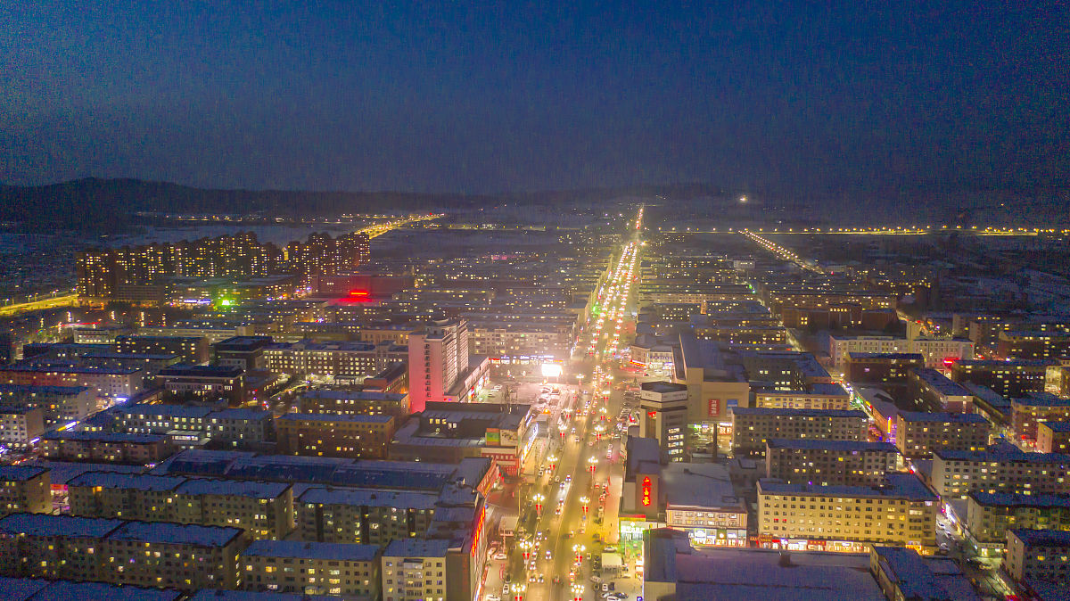 2021年1月5日,吉林省吉林市无人机拍摄的舒兰市夜色美景.