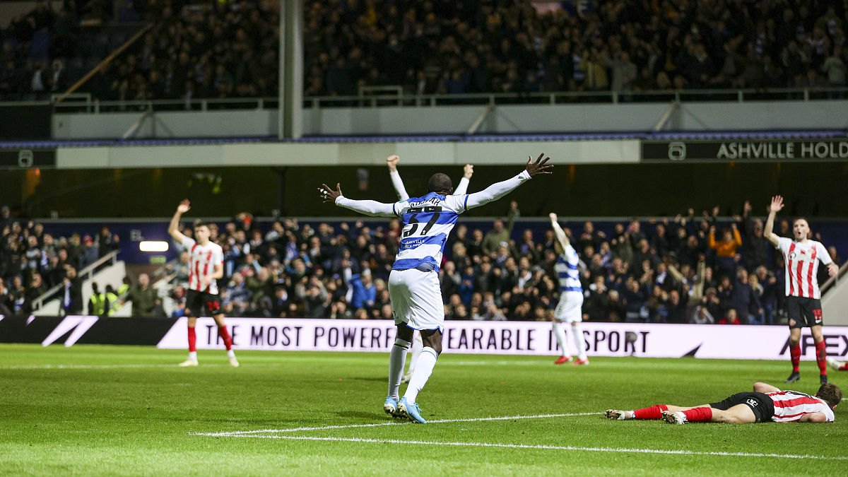 qprs albert adomah celebrates qprs goal (disallowed) during the 