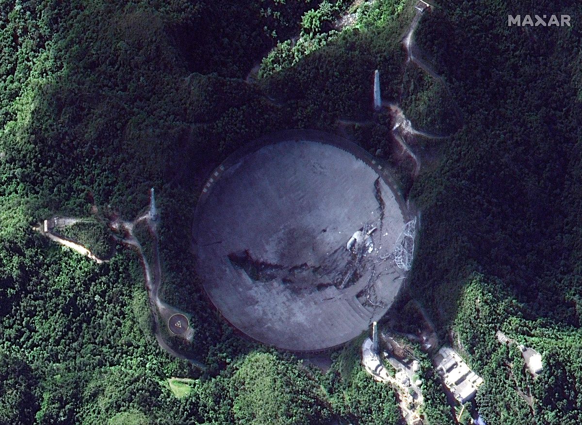 当地时间2020年12月1日,波多黎各阿雷西博天文台因结构失控而倒塌.据