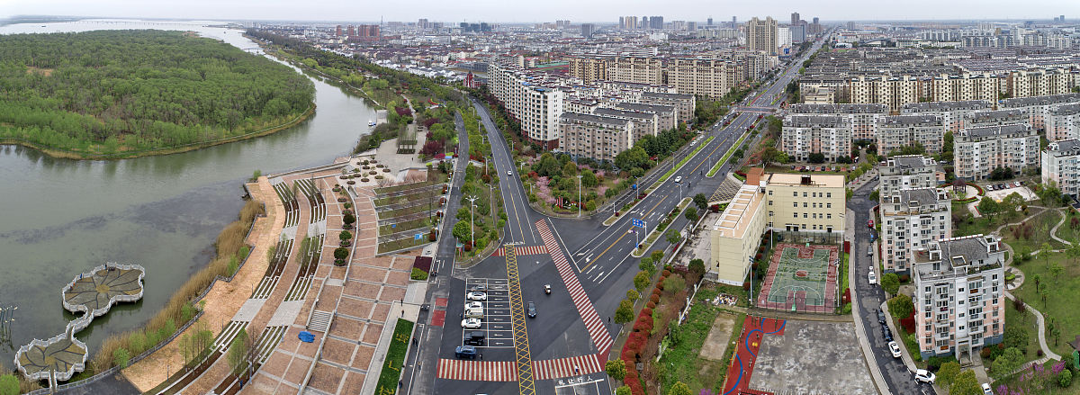 2020年3月28日,江苏省淮安市金湖县,航拍城乡的田园美景.