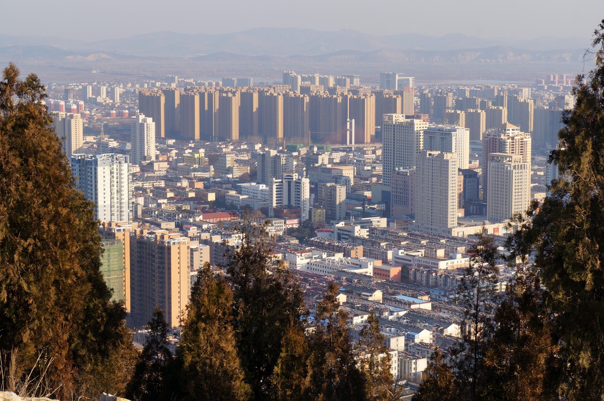 2017年01月14日,安徽省淮北市,俯瞰城市高耸林立的