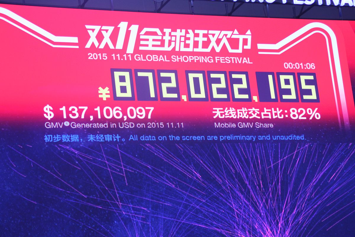 2015年11月11日,位于北京水立方的2015天猫"双十一"全球狂欢节媒体中