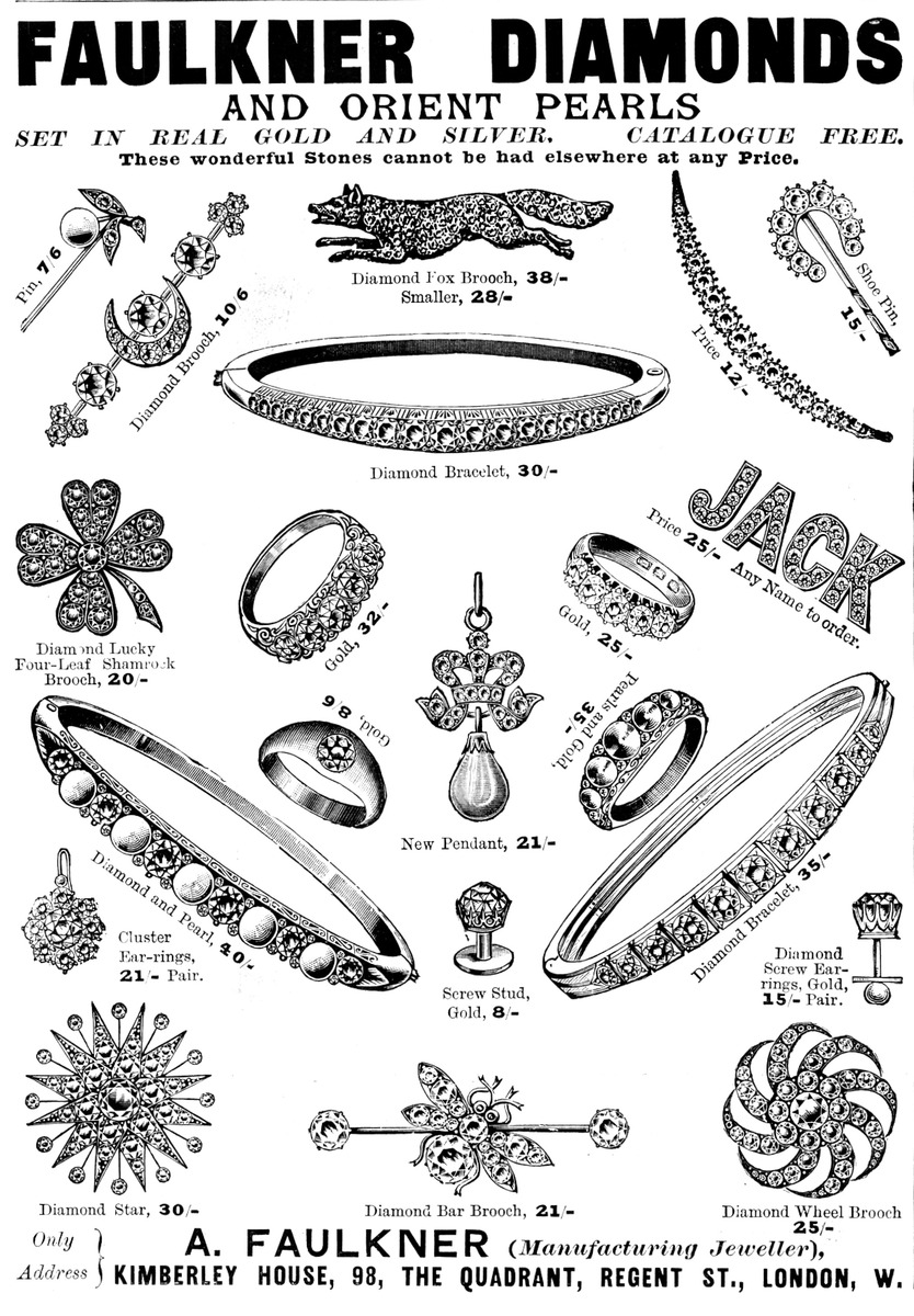 1898年,英国伦敦,图为福克纳钻石与东方珍珠的广告.在
