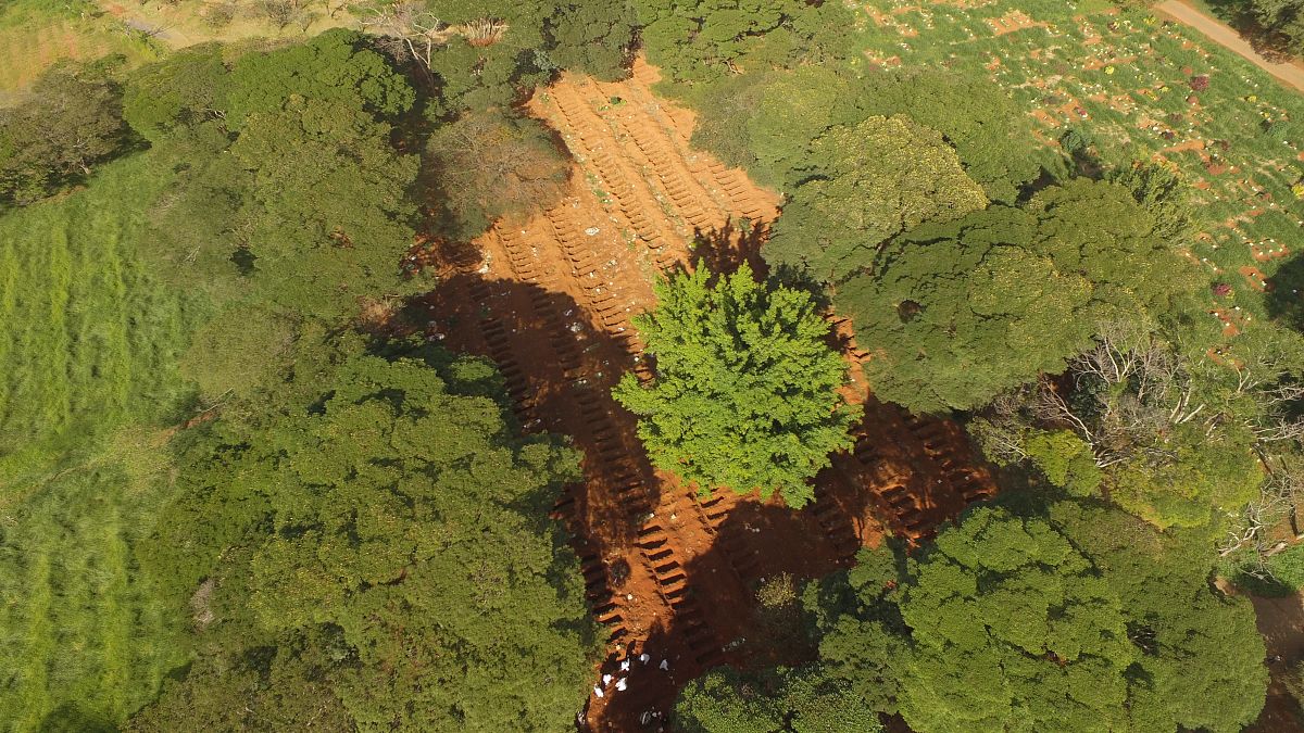 当地时间2021年4月8日,巴西圣保罗,当地墓地埋葬新冠死者.世界卫生组