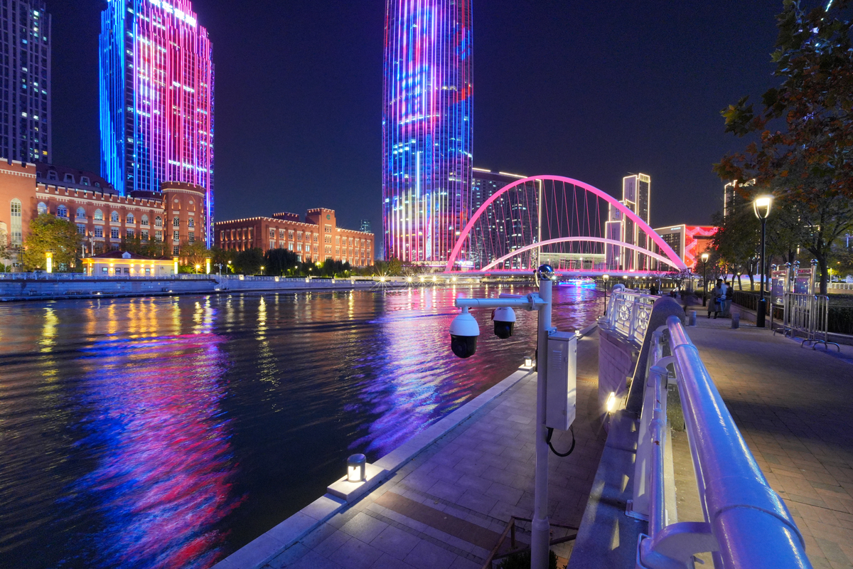 2025年11月13日,<strong>天津</strong>,大沽桥夜景及海河沿岸建筑城市