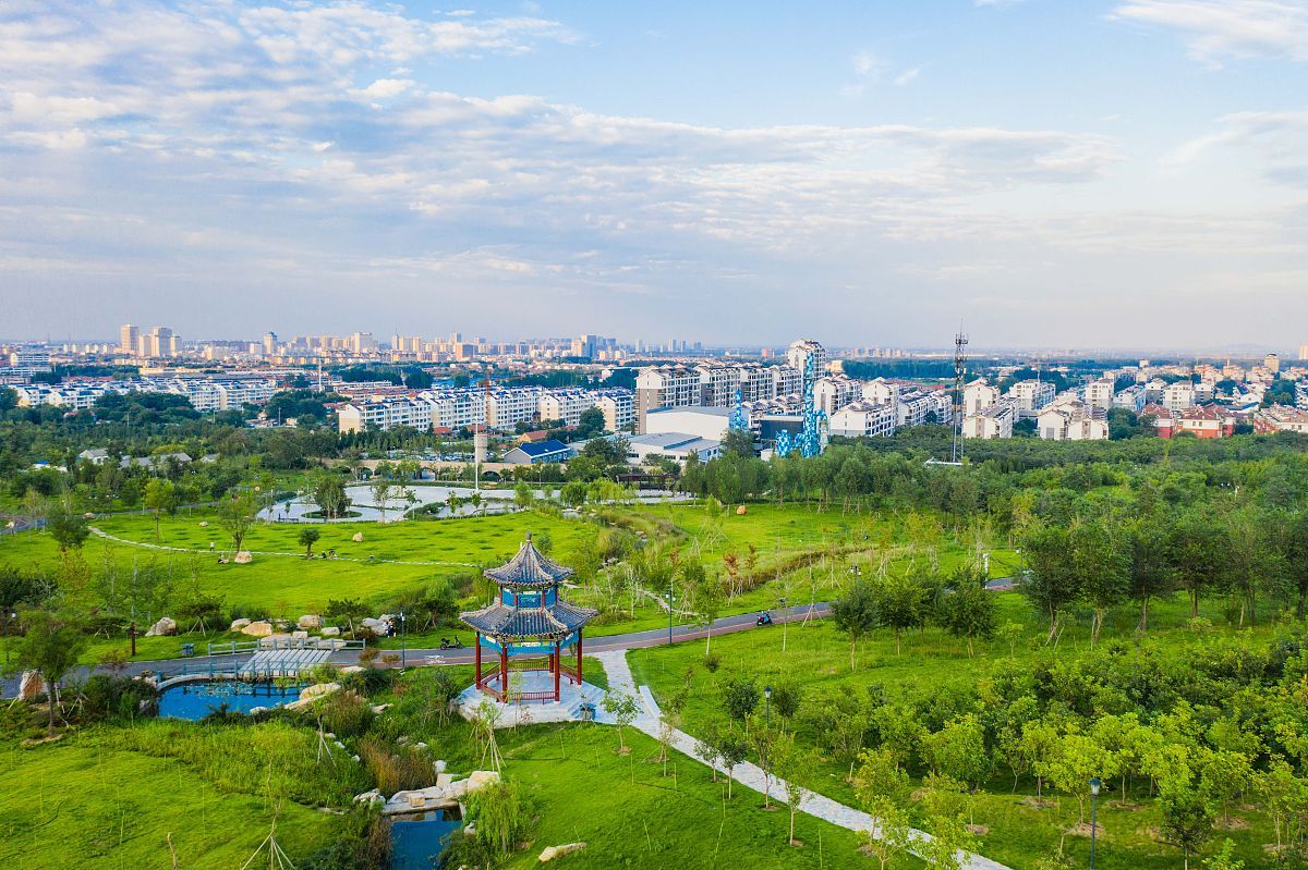 2019年8月25日,无人机航拍的山东省潍坊青州市森林公园景观.