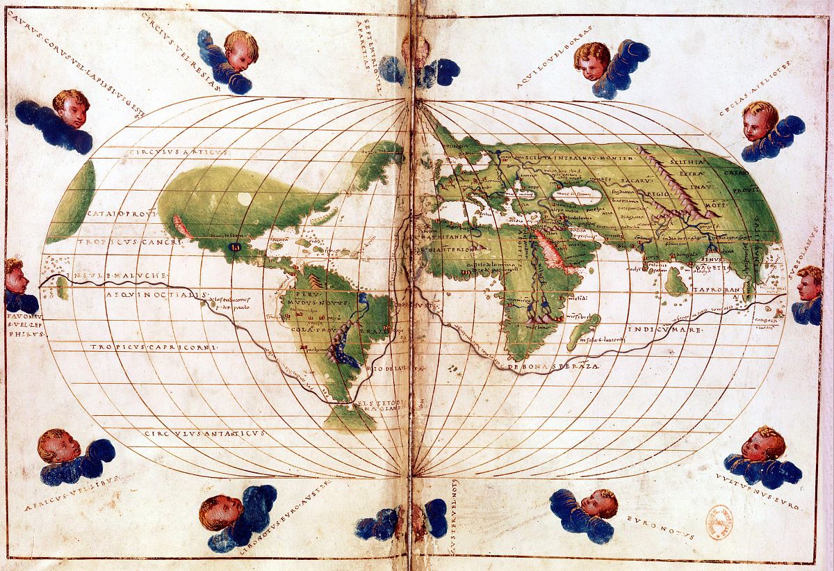 unspecified - circa 1754: world map of route taken by ferdinand 