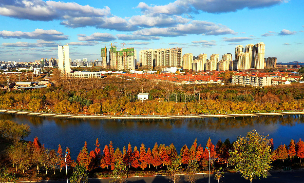 2020年11月23日,山东烟台蓬莱区的平山河湿地公园的景观.