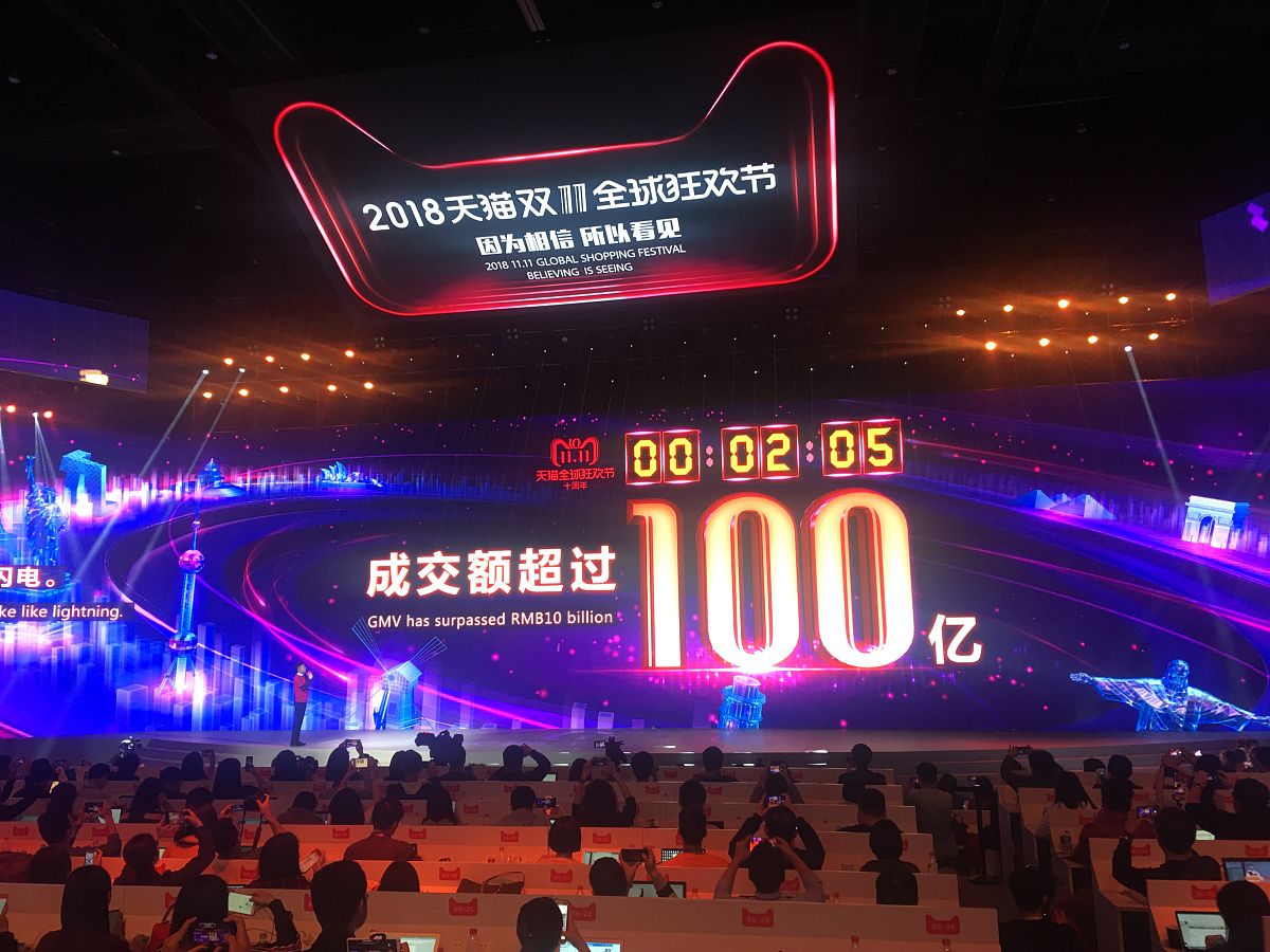 2018年11月11日天猫双11开始,仅仅经过了125秒双11成交额便突破100亿.
