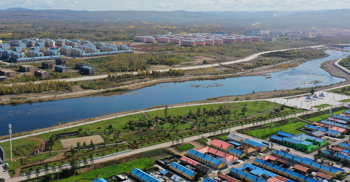 2020年9月15日,黑龙江省漠河市,无人机镜头下的漠河市政府驻地西林吉