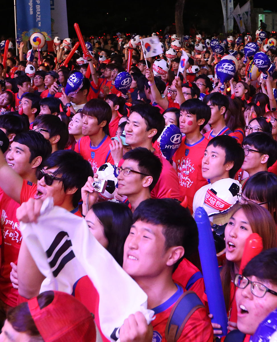 2014年6月17日,<strong>韩国</strong>首尔,韩国本土球迷观战,参加盛大观战派对,韩国