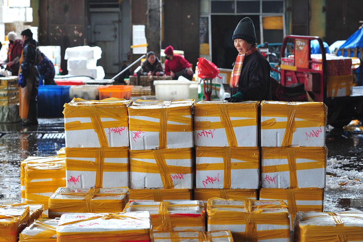 2020年1月<strong>6</strong>日,青岛,城阳区水产品批发市场进入节前繁忙阶段,种类繁多