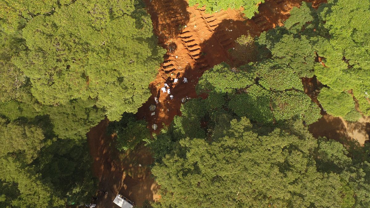 当地时间2021年4月8日,巴西圣保罗,当地墓地埋葬新冠死者.世界卫生组