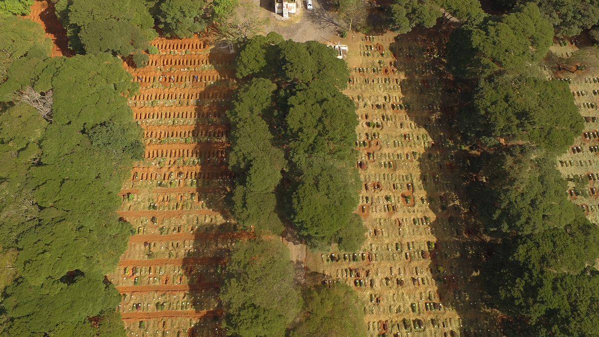 当地时间2021年4月8日,巴西圣保罗,当地墓地埋葬新冠死者.世界卫生组