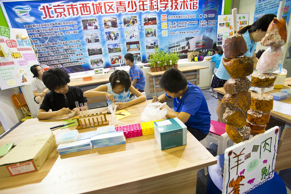 2014年7月18日,北京,小朋友们利用科学方法鉴别羊肉的真伪.