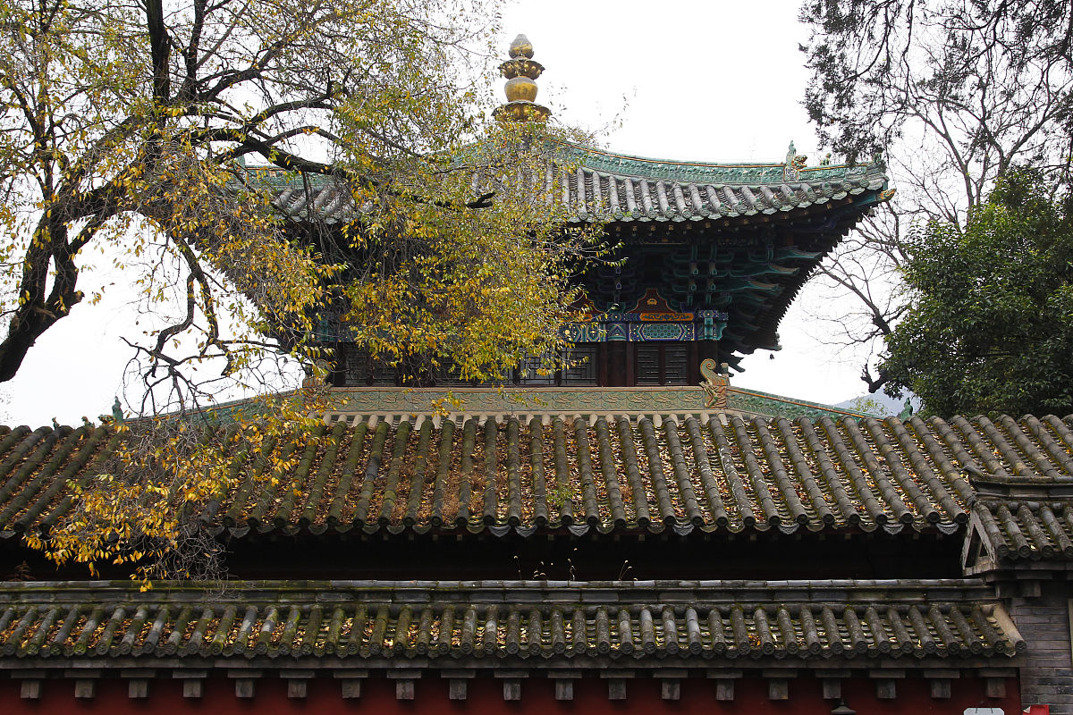 2020年11月18日,郑州登封少林寺内,持续的阴雨天气给寺院增添许多幽静