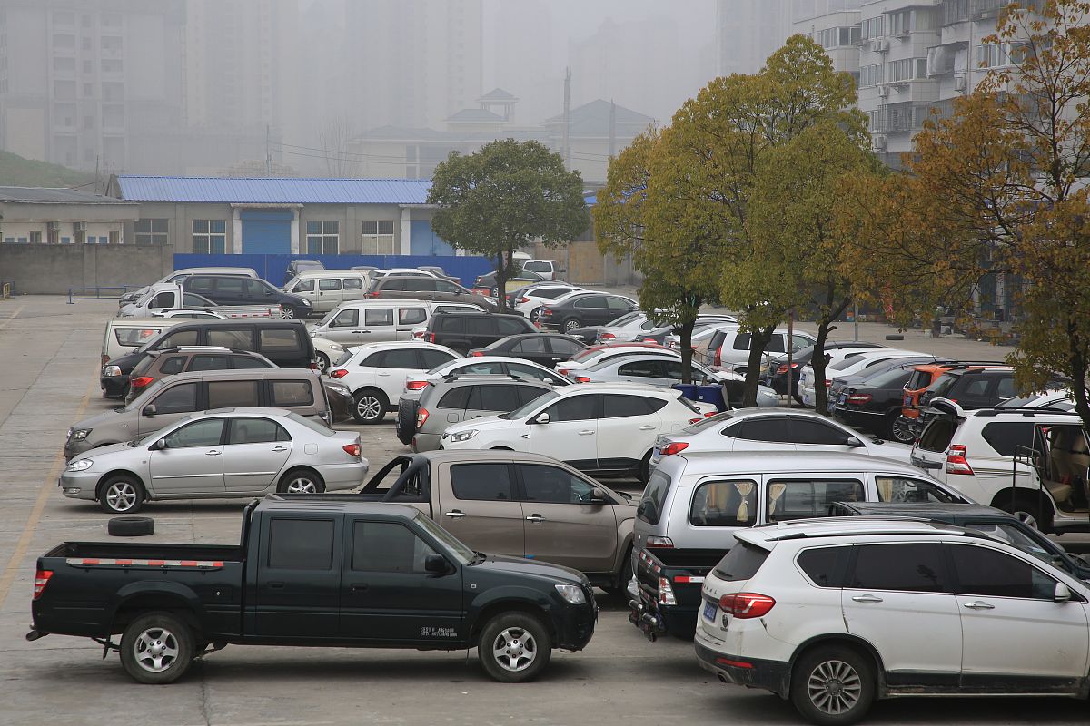 2021年2月13日,湖北省襄阳市,一家二手车汽车销售市场内停放了许多等