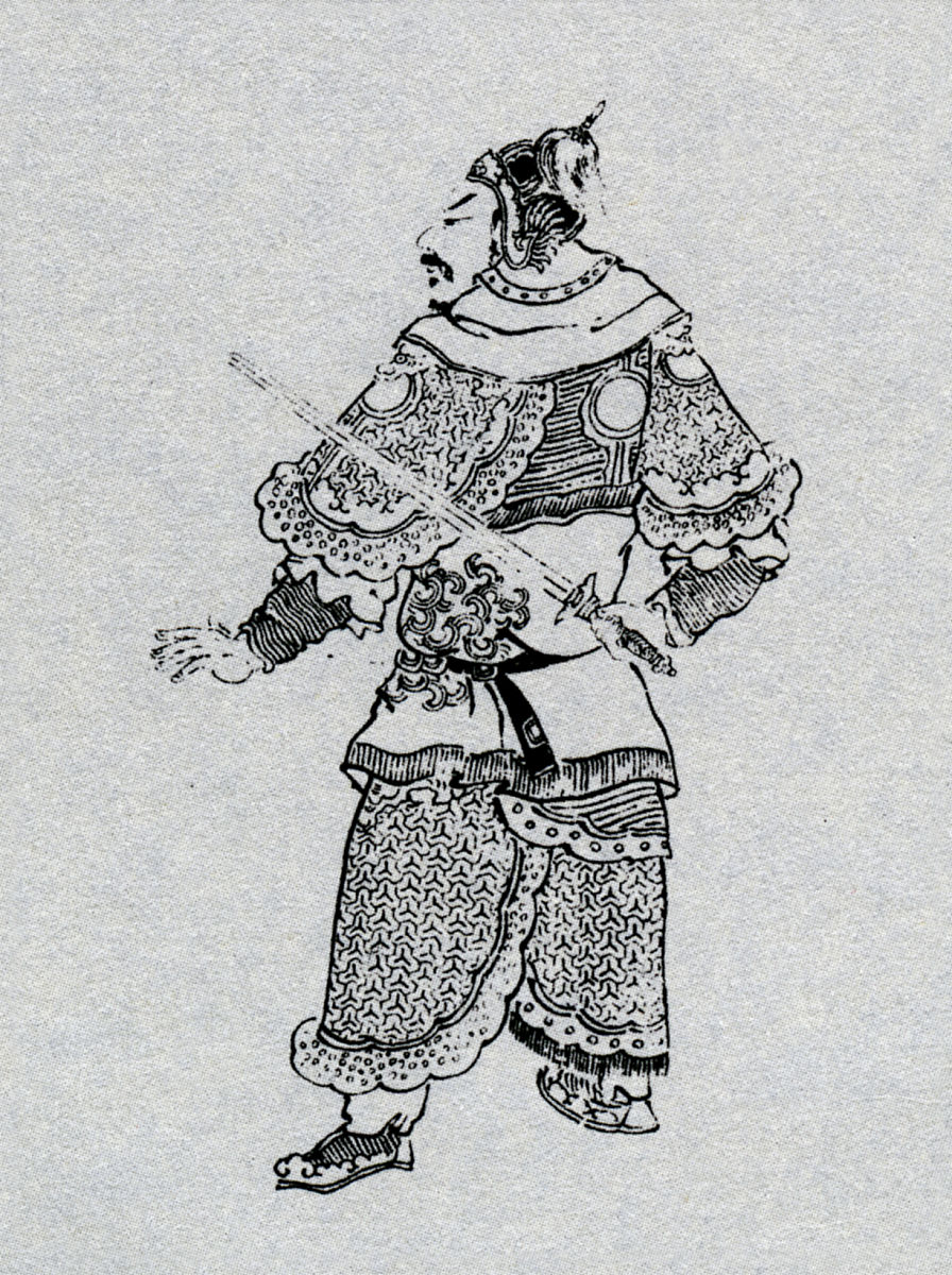 你好描绘一个大将军的衣着样貌50字左右