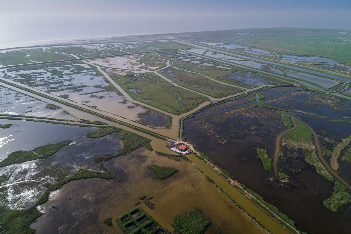 润色这一段话 崇明崇明岛位于北太平洋西岸中国海岸线的中点，地处于长江入海口处，是全世界最大的冲积岛屿，也是我国仅次于台湾岛和海南岛的第三大岛屿，有“长江门户，东海瀛洲”的美誉。全岛三面环江，崇明岛地势平坦，没有高耸的山岗丘陵，全岛西北部和中部地形较高，西南部和东部地形较低