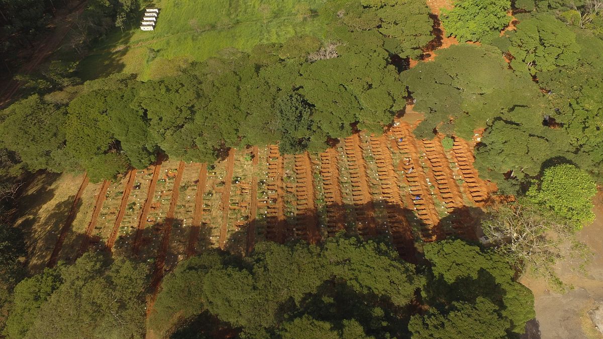 当地时间2021年4月8日,巴西圣保罗,当地墓地埋葬新冠死者.世界卫生组