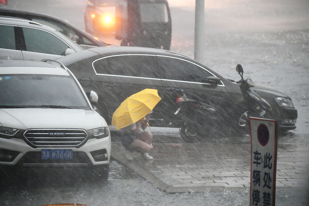 2020年7月22日,哈尔滨下午迎来阵雨,刚开始下的时候还有冰雹,阵雨下的